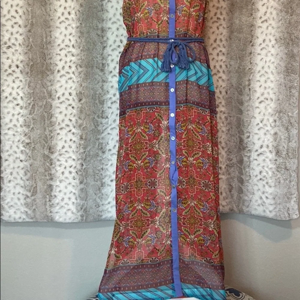 Flying Tomato Red & Blue Patterned Maxi Dress - Picture 3 of 15